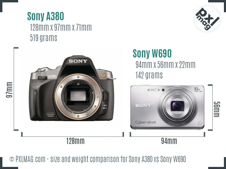Sony A380 vs Sony W690 size comparison
