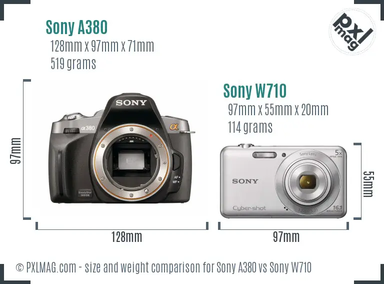 Sony A380 vs Sony W710 size comparison