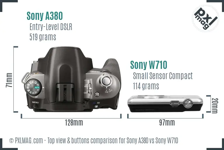 Sony A380 vs Sony W710 top view buttons comparison