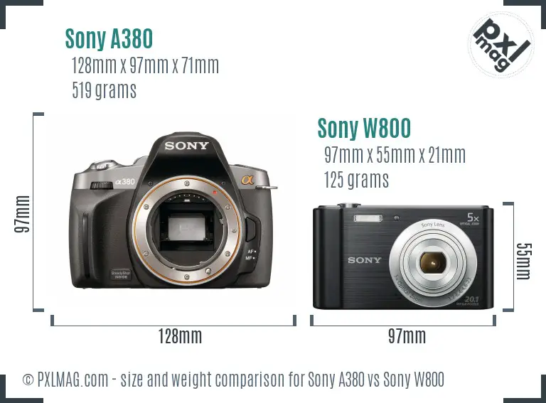 Sony A380 vs Sony W800 size comparison