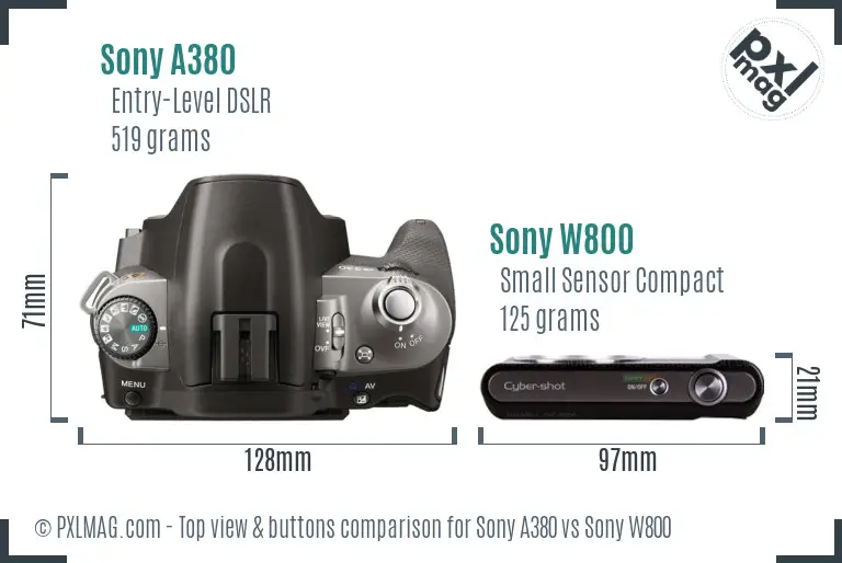 Sony A380 vs Sony W800 top view buttons comparison