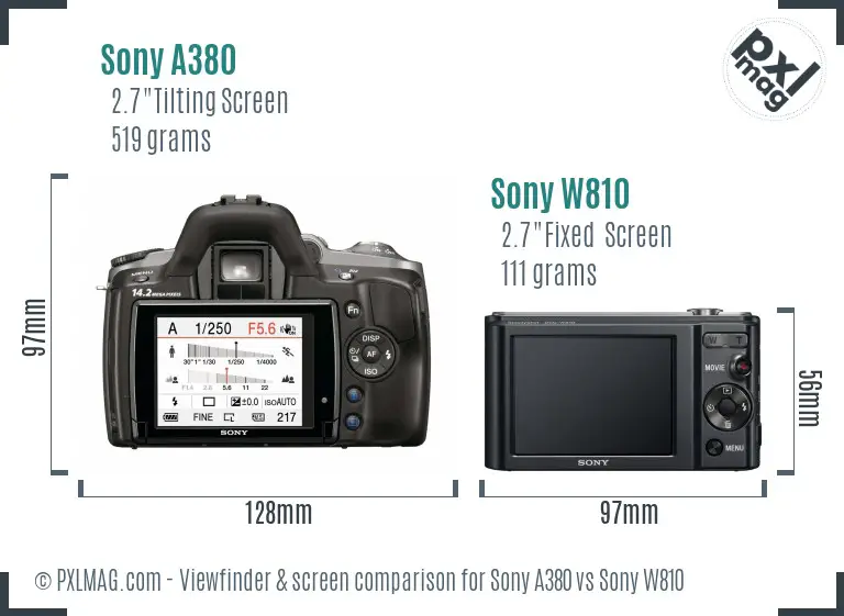 Sony A380 vs Sony W810 Screen and Viewfinder comparison