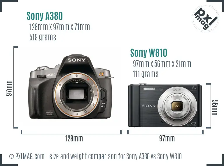 Sony A380 vs Sony W810 size comparison