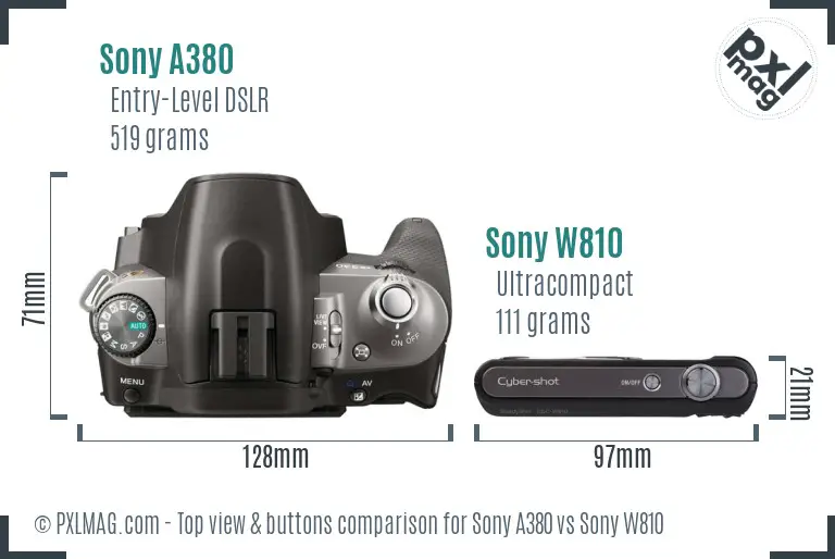 Sony A380 vs Sony W810 top view buttons comparison