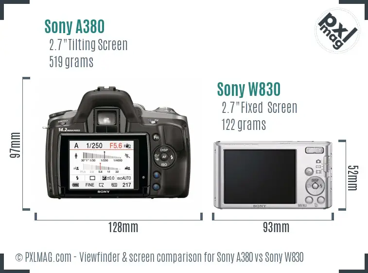 Sony A380 vs Sony W830 Screen and Viewfinder comparison