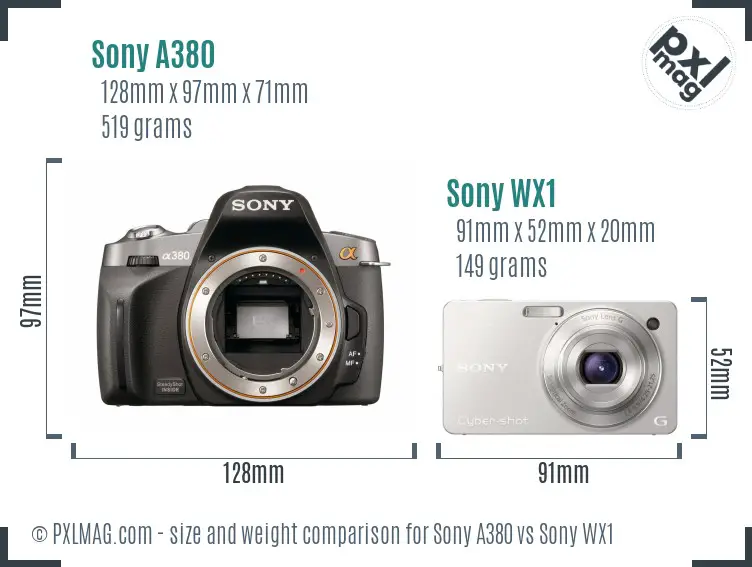 Sony A380 vs Sony WX1 size comparison
