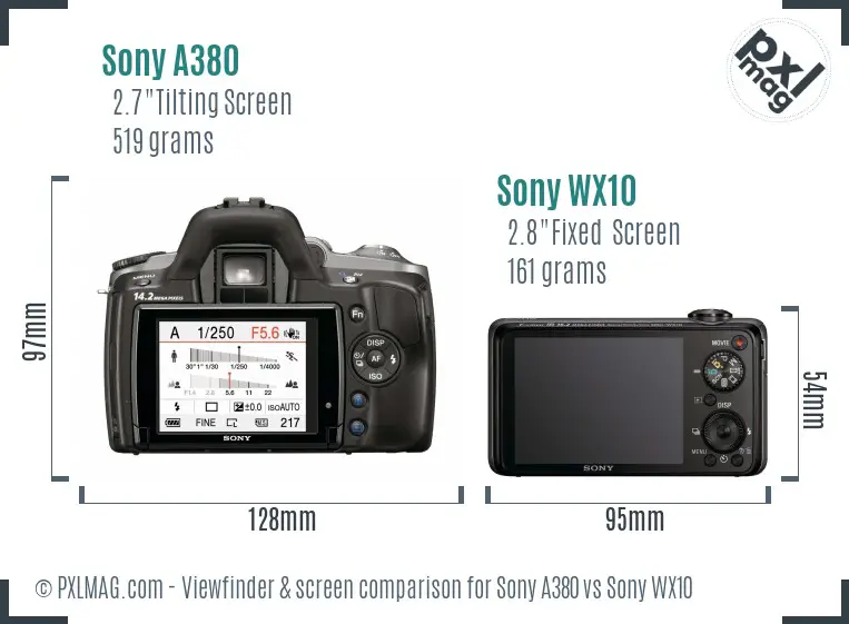 Sony A380 vs Sony WX10 Screen and Viewfinder comparison