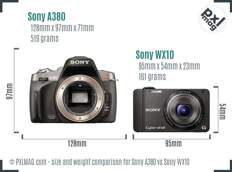 Sony A380 vs Sony WX10 size comparison