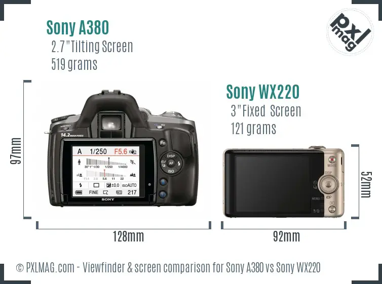 Sony A380 vs Sony WX220 Screen and Viewfinder comparison