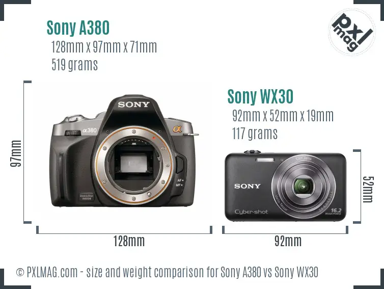 Sony A380 vs Sony WX30 size comparison