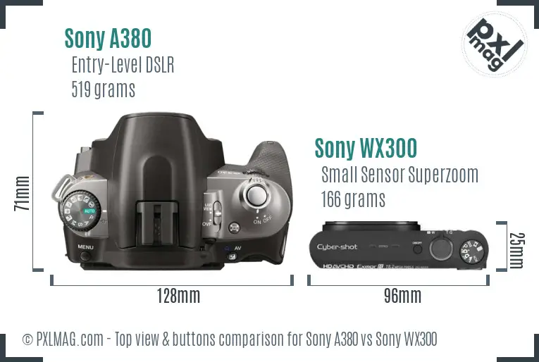 Sony A380 vs Sony WX300 top view buttons comparison