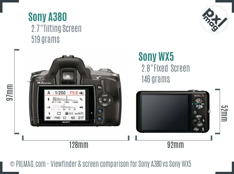 Sony A380 vs Sony WX5 Screen and Viewfinder comparison