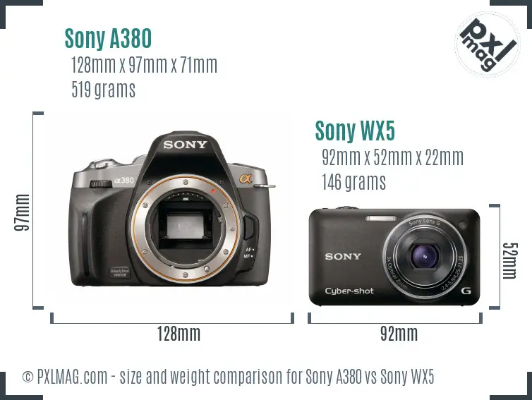 Sony A380 vs Sony WX5 size comparison