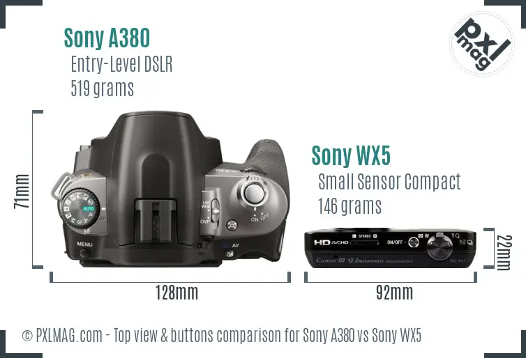 Sony A380 vs Sony WX5 top view buttons comparison