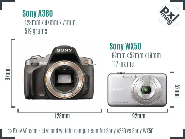 Sony A380 vs Sony WX50 size comparison