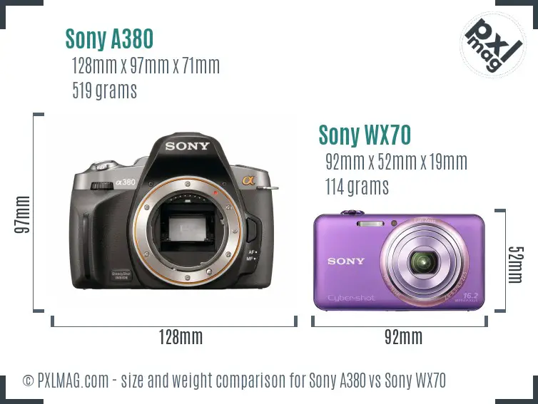 Sony A380 vs Sony WX70 size comparison