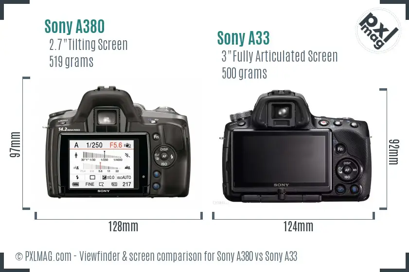 Sony A380 vs Sony A33 Screen and Viewfinder comparison