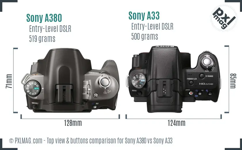 Sony A380 vs Sony A33 top view buttons comparison