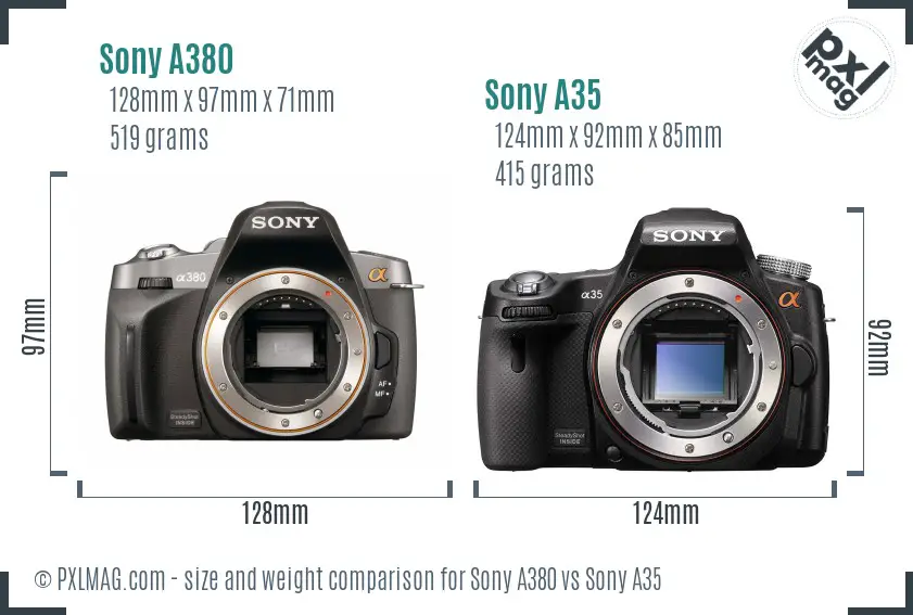 Sony A380 vs Sony A35 size comparison