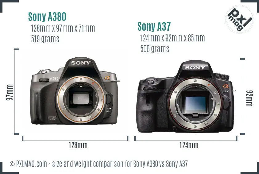 Sony A380 vs Sony A37 size comparison
