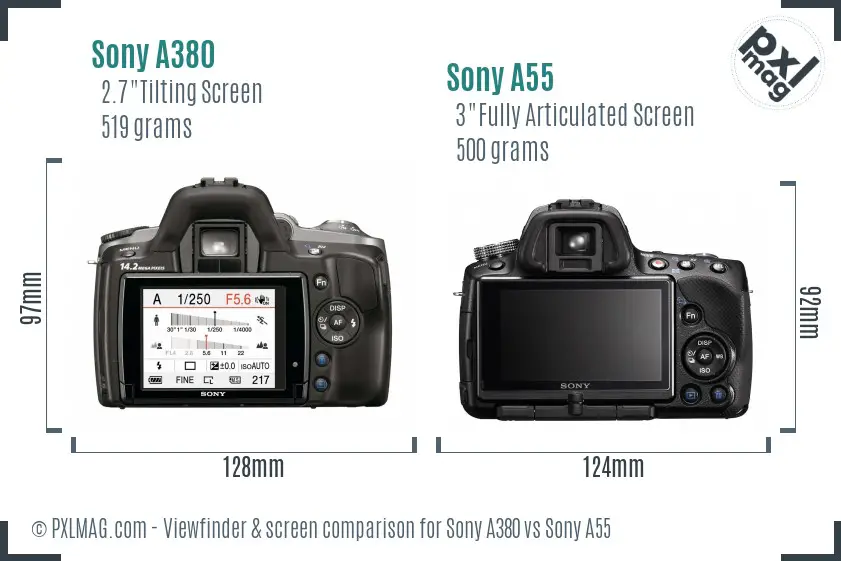 Sony A380 vs Sony A55 Screen and Viewfinder comparison