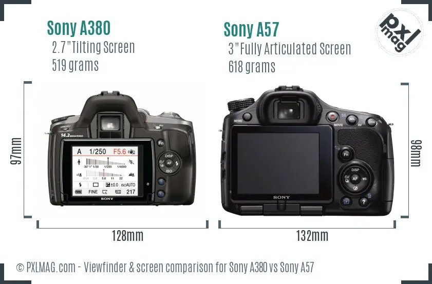 Sony A380 vs Sony A57 Screen and Viewfinder comparison