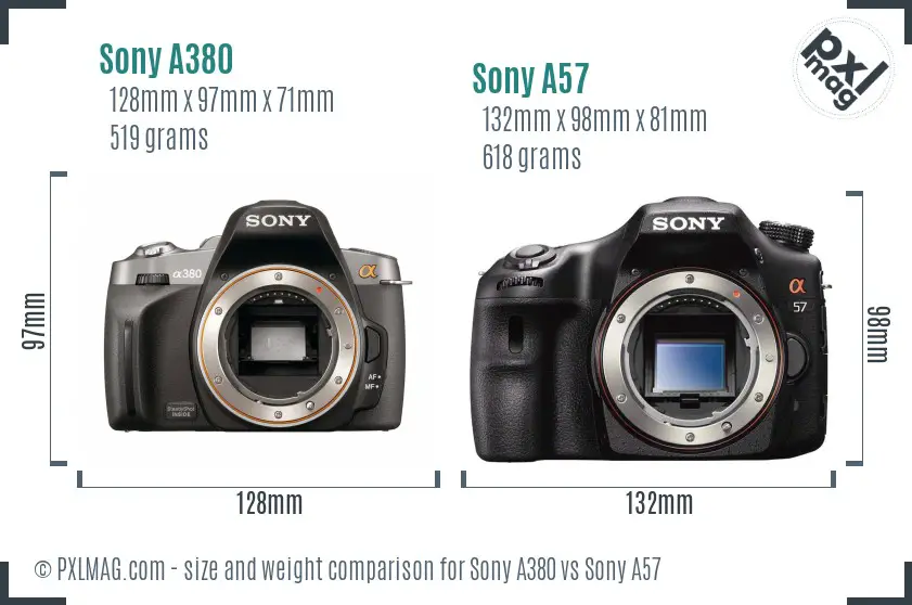 Sony A380 vs Sony A57 size comparison