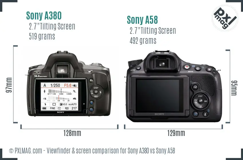 Sony A380 vs Sony A58 Screen and Viewfinder comparison