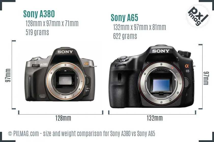 Sony A380 vs Sony A65 size comparison