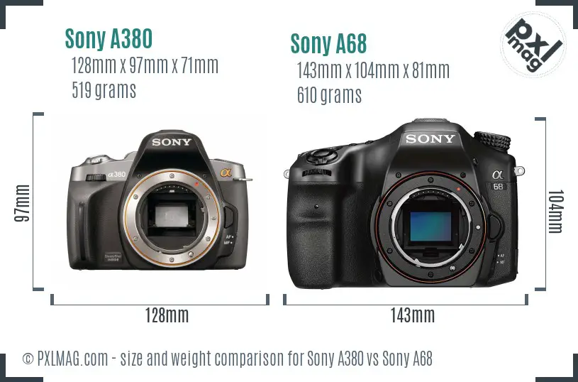 Sony A380 vs Sony A68 size comparison