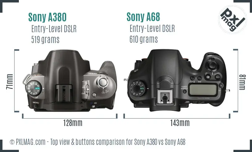 Sony A380 vs Sony A68 top view buttons comparison