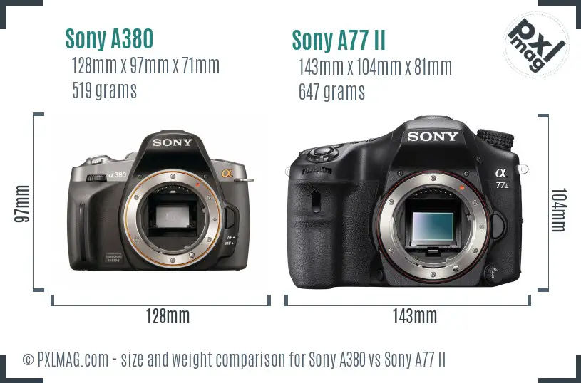 Sony A380 vs Sony A77 II size comparison