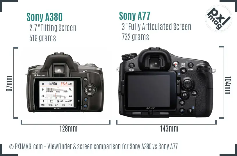 Sony A380 vs Sony A77 Screen and Viewfinder comparison
