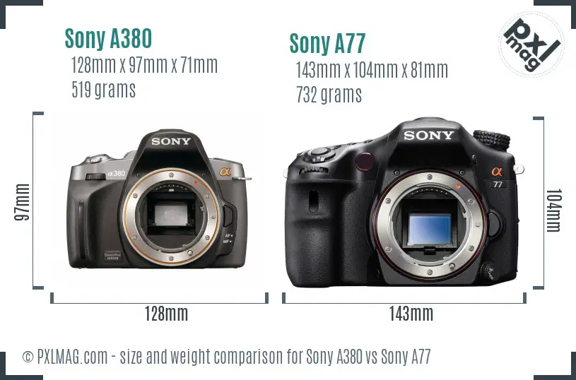 Sony A380 vs Sony A77 size comparison
