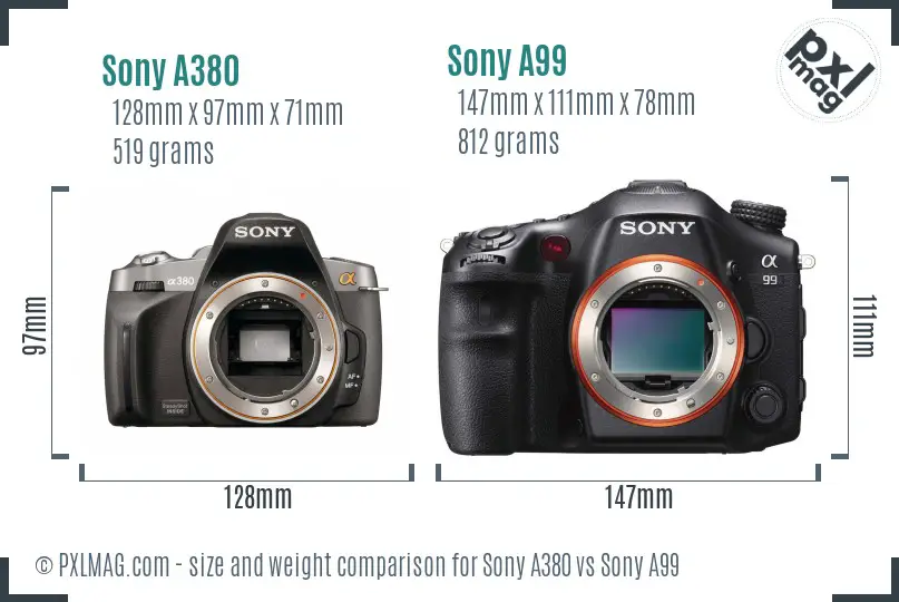 Sony A380 vs Sony A99 size comparison
