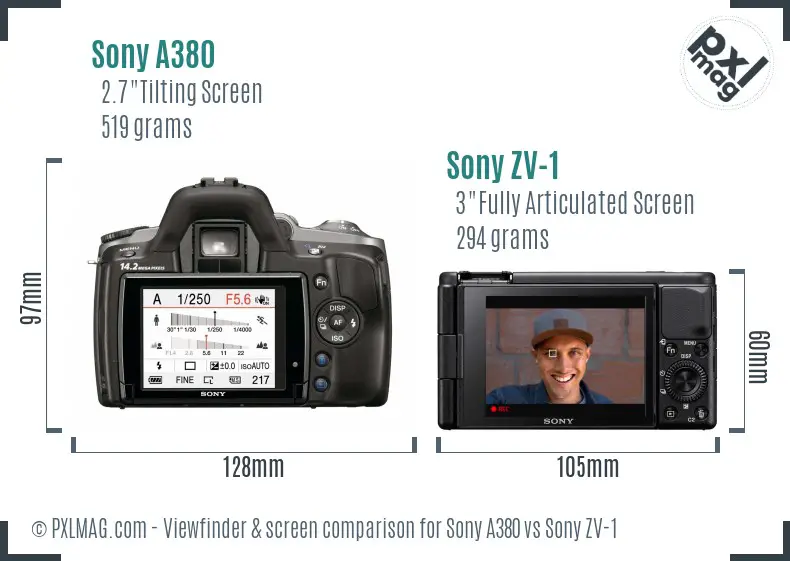 Sony A380 vs Sony ZV-1 Screen and Viewfinder comparison