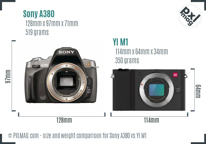 Sony A380 vs YI M1 size comparison