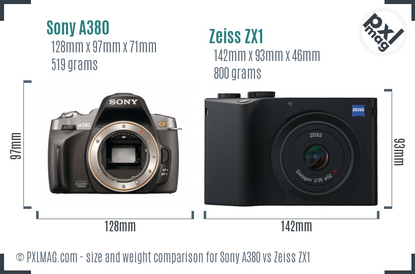 Sony A380 vs Zeiss ZX1 size comparison