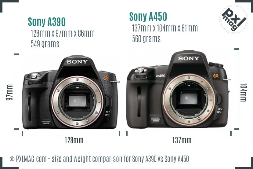 Sony A390 vs Sony A450 size comparison