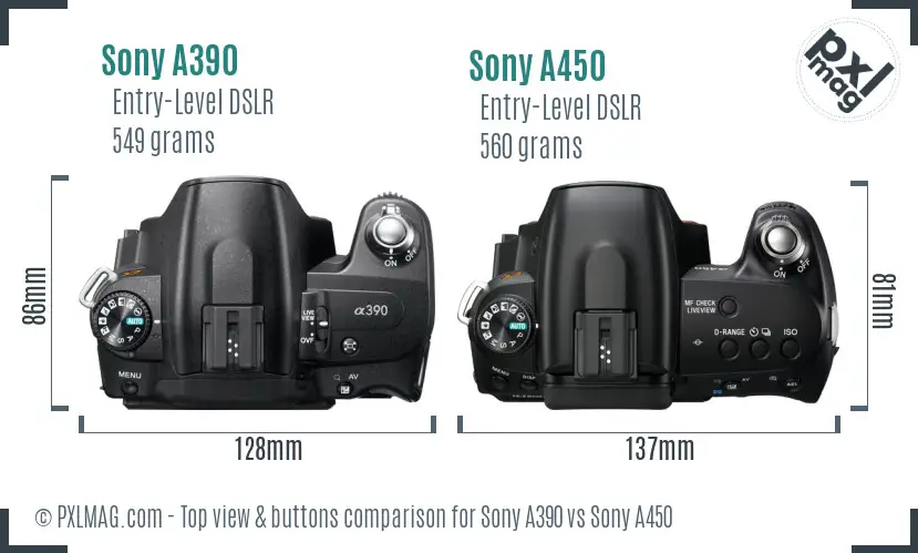Sony A390 vs Sony A450 top view buttons comparison