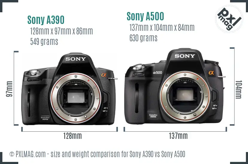 Sony A390 vs Sony A500 size comparison
