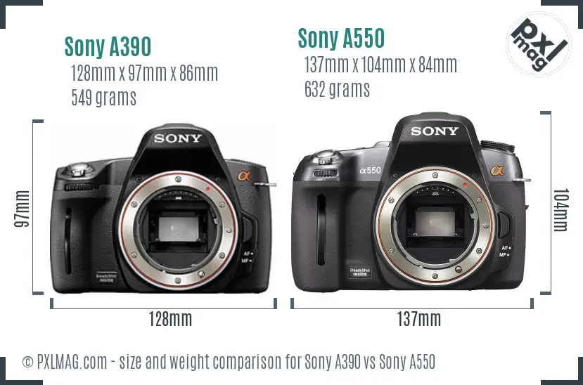 Sony A390 vs Sony A550 size comparison