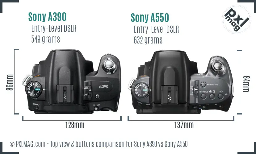Sony A390 vs Sony A550 top view buttons comparison