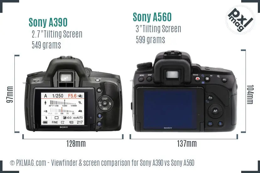 Sony A390 vs Sony A560 Screen and Viewfinder comparison