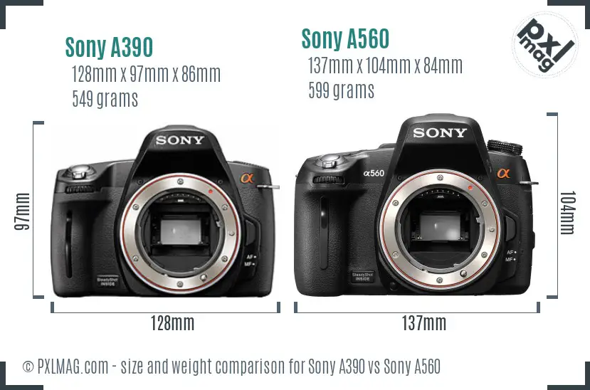 Sony A390 vs Sony A560 size comparison
