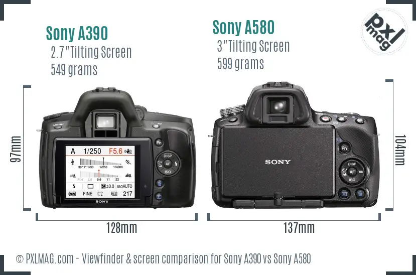 Sony A390 vs Sony A580 Screen and Viewfinder comparison