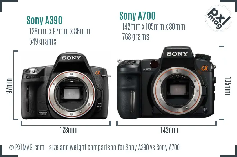 Sony A390 vs Sony A700 size comparison