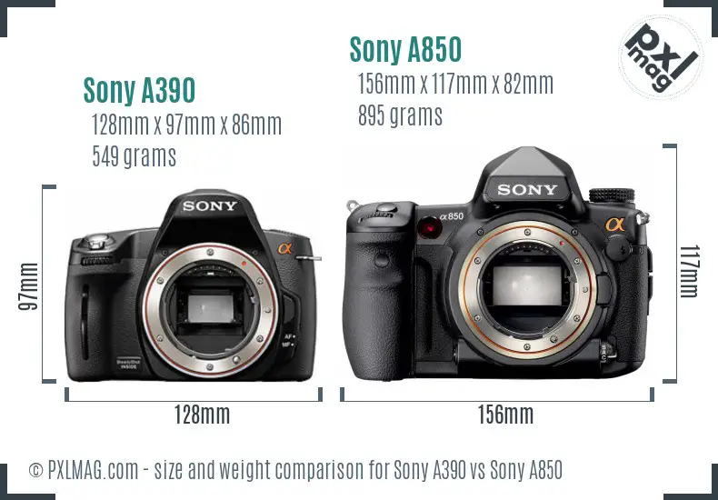 Sony A390 vs Sony A850 size comparison