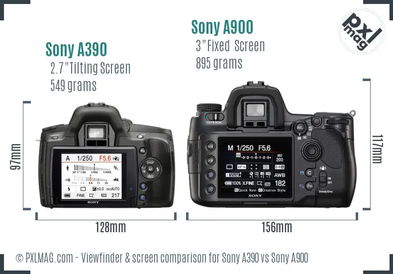 Sony A390 vs Sony A900 Screen and Viewfinder comparison