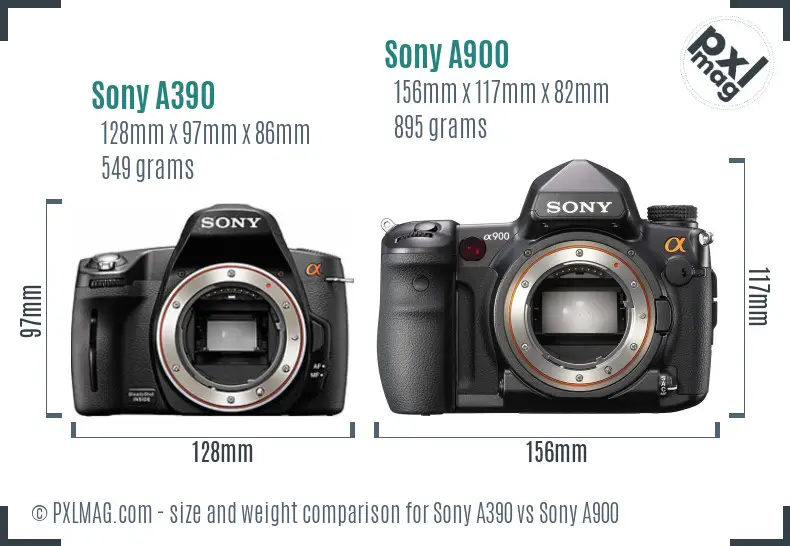 Sony A390 vs Sony A900 size comparison